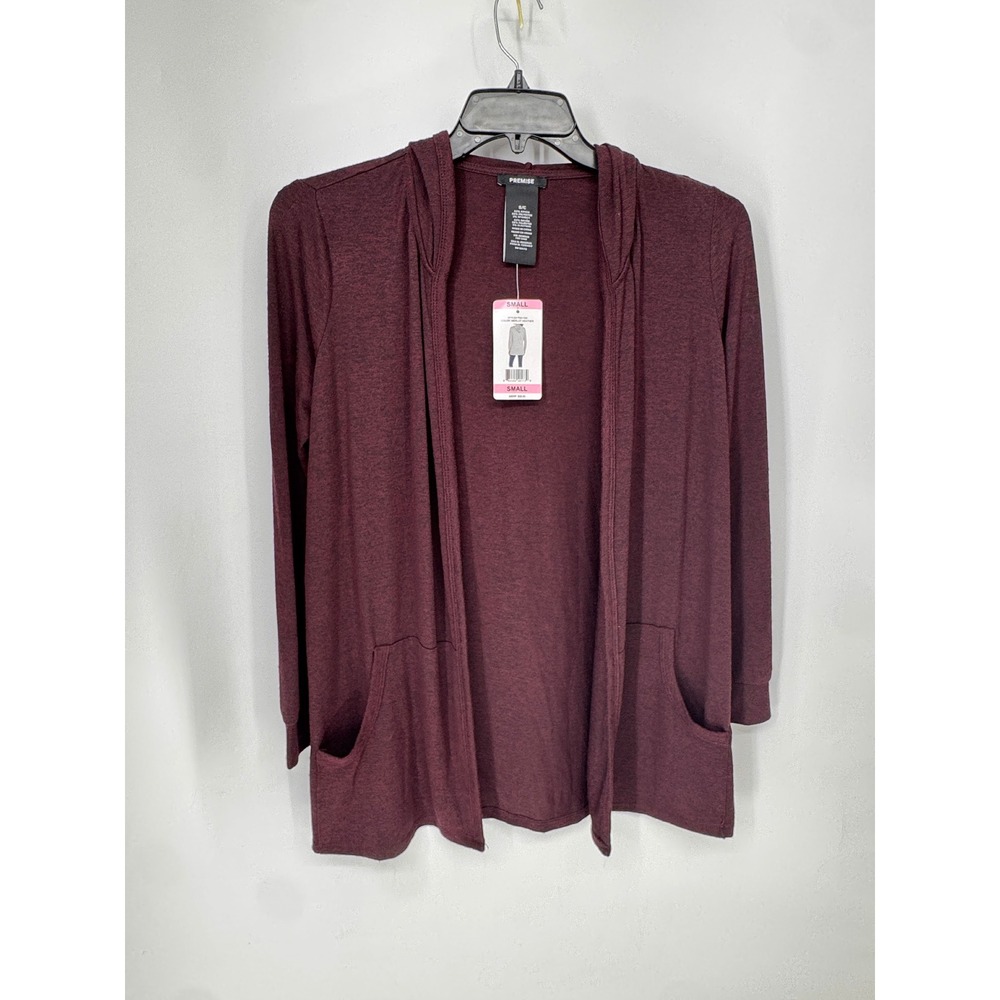 Premise Cardigan Womens Small Merlot NWT Hooded Open Front Pockets P931700